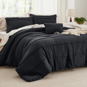 AUCT 21292 - $60 Bedsure Cal King Comforter Set 4 Piece, Black Boho, Pinch Pleat, All-Season