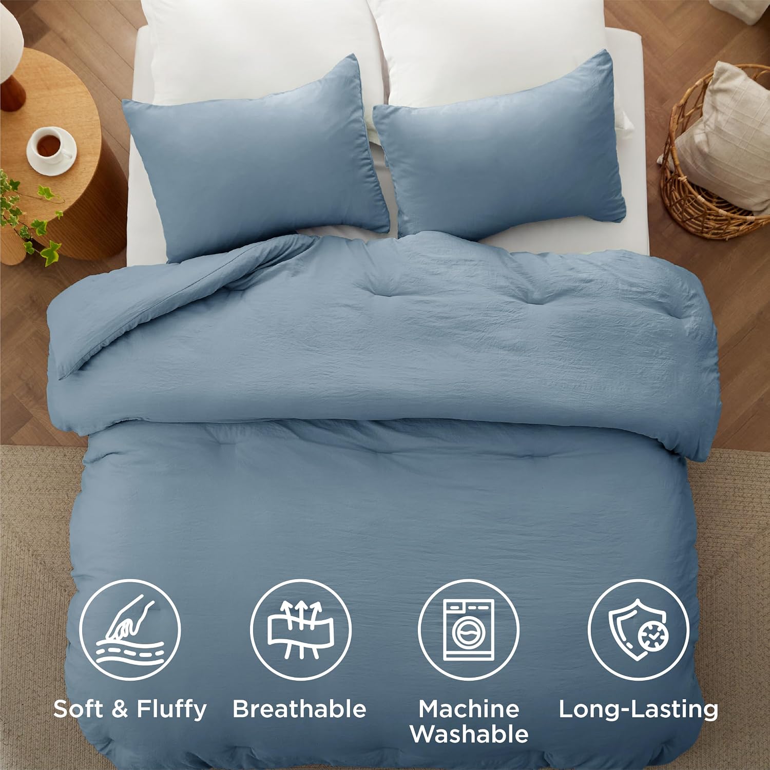 AUCT 21002 - Bedsure Comforter Set Full Prewashed Soft Bedding 3Pcs Dusty Blue 82"x86" - Image 4