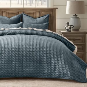 AUCT 20682 - $86 EverGrace Cross-Stitch Velvet Quilt Set, King Size, Stormy Blue