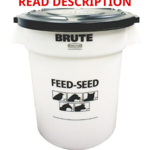 AUCT 22382 - $57 Rubbermaid Commercial Products BRUTE Container with Lid 20 Gal Feed/Seed White, for Bi