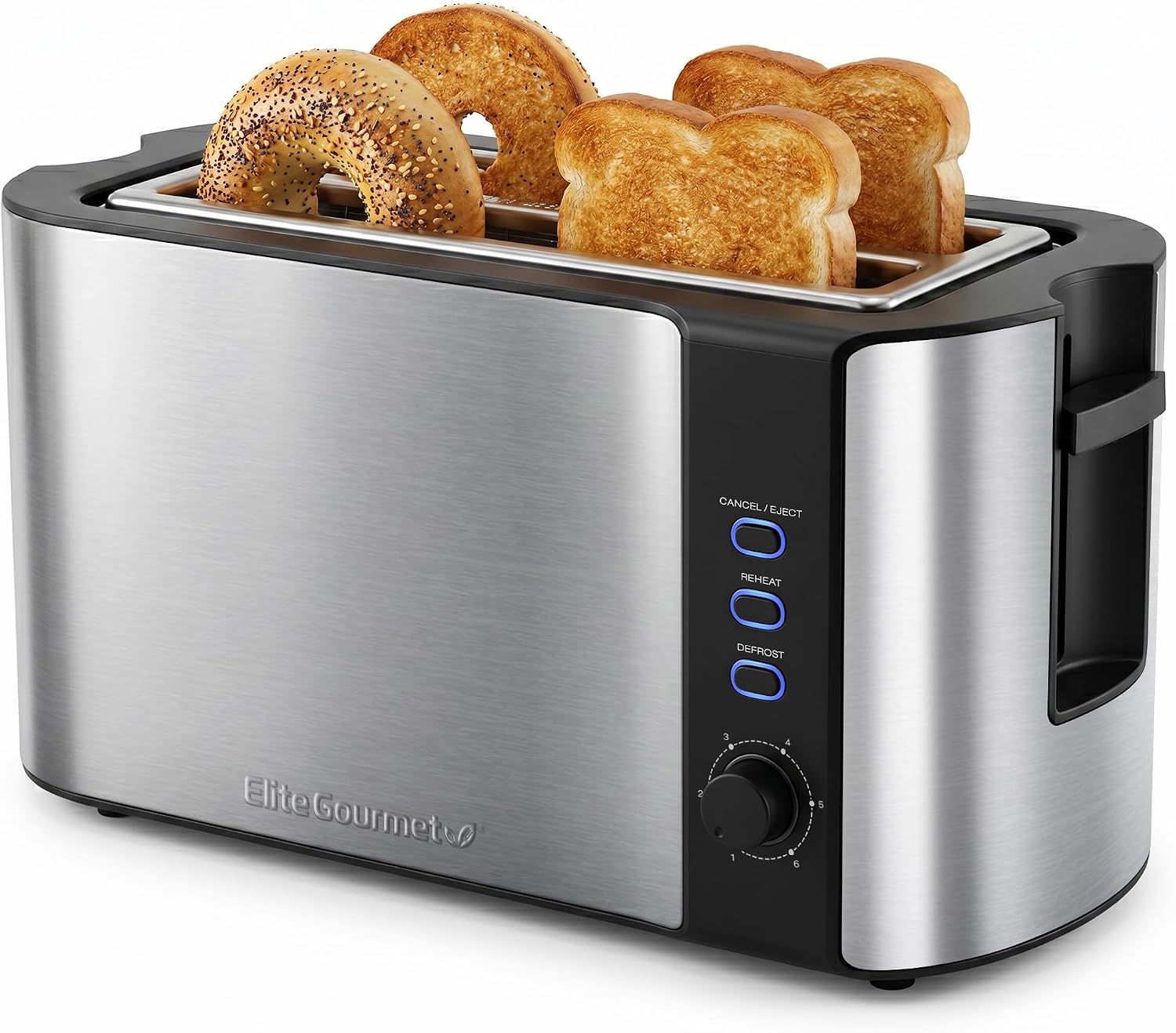 AUCT 20934 - Elite Gourmet 4-Slice Long Slot Toaster, Extra-Wide Slots, 6 Browning