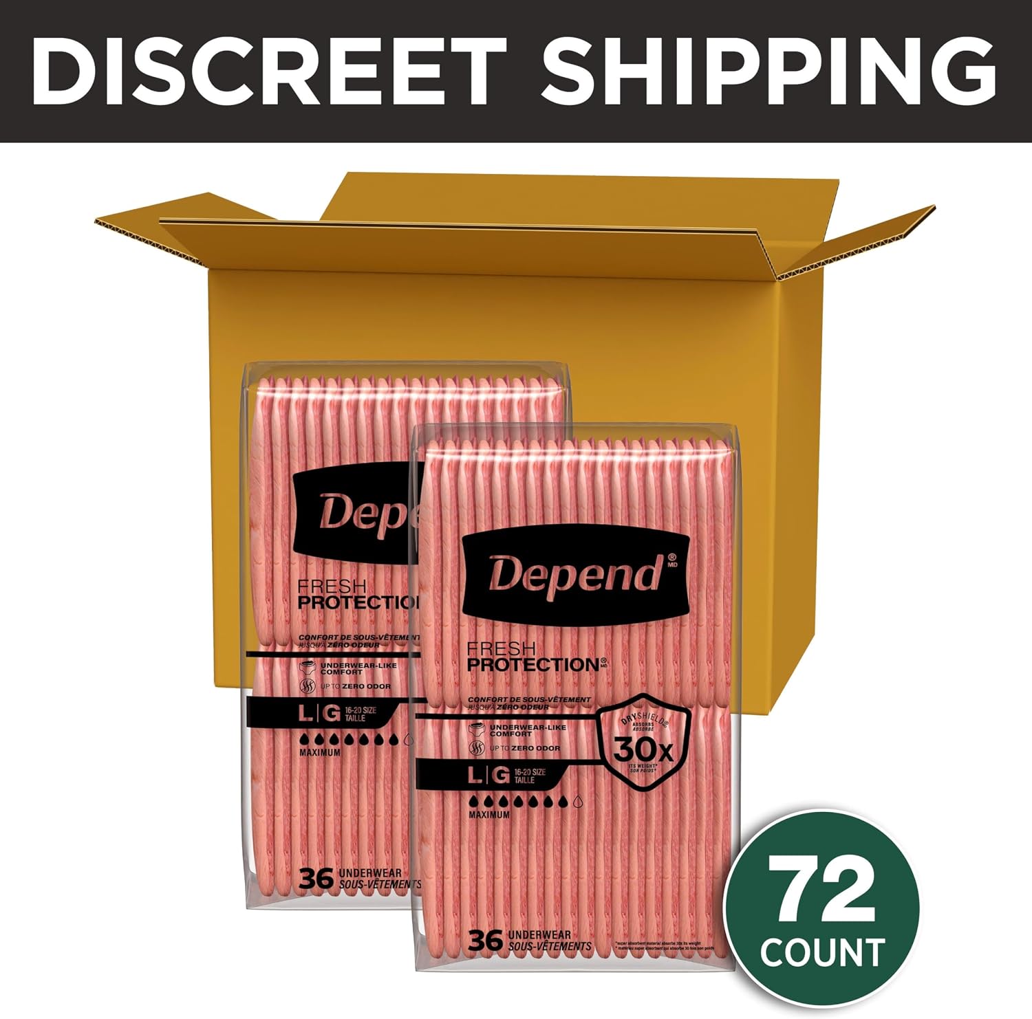 AUCT 22484 - $67 Depend Fresh Protection Adult Diapers for Women, Large, 72 Count - Image 2