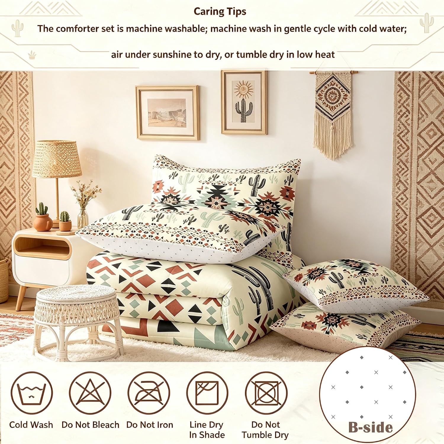 AUCT 21792 - $57 Feelyou Khaki Southwestern Aztec 7 Pieces Bedding Set Kids Geometric Vintage Comforter - Image 4