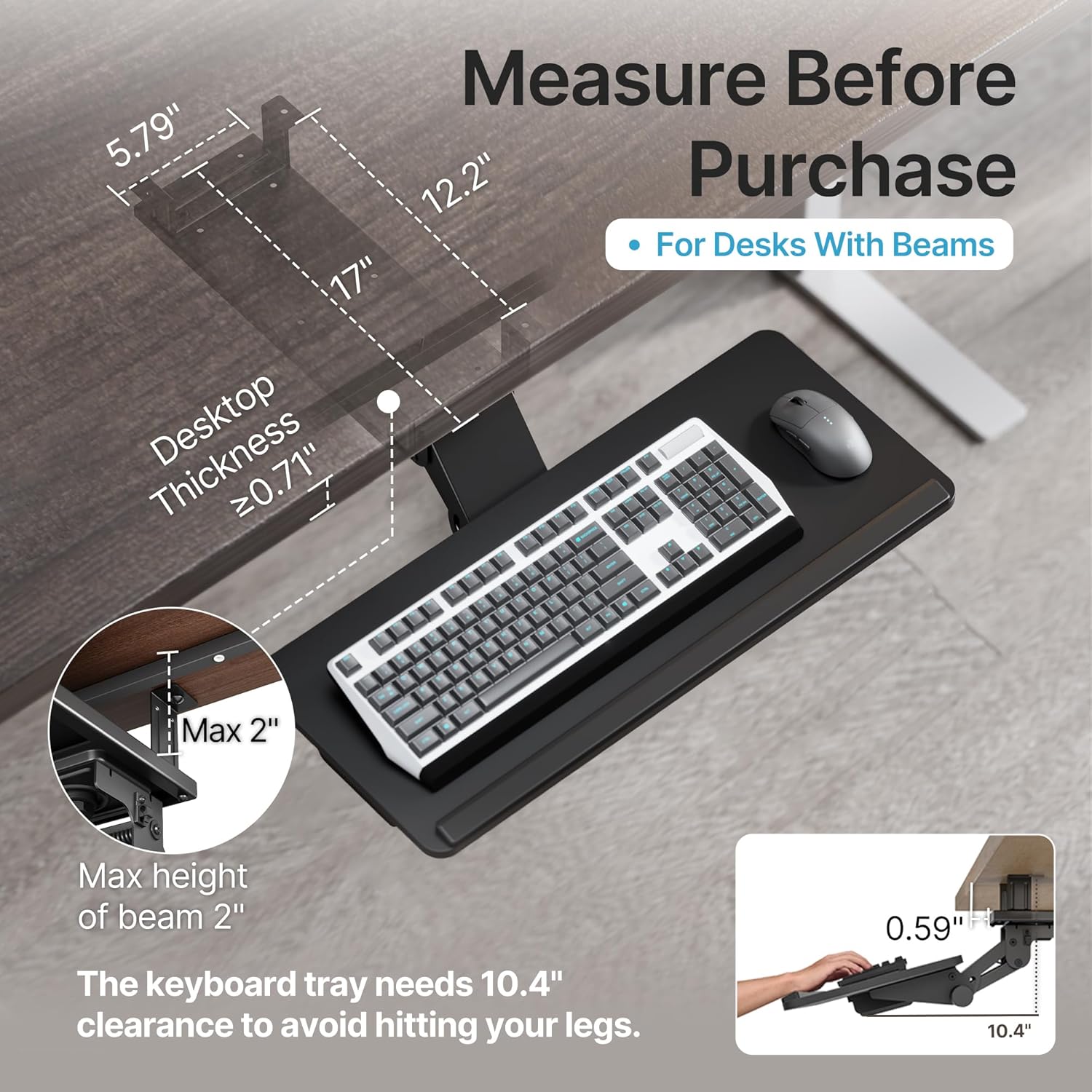 AUCT 20364 - $70 Keyboard Tray Under Desk with Storage Drawer, Height Adjustable Keyboard Tray Slide Ou - Image 2