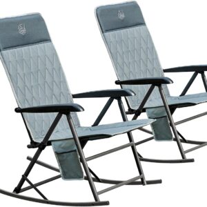 AUCT 22535 - $79 Timber Ridge 3-Level Adjustable Rocking Camping Chair, Ergonomic Padded High Back, Sup