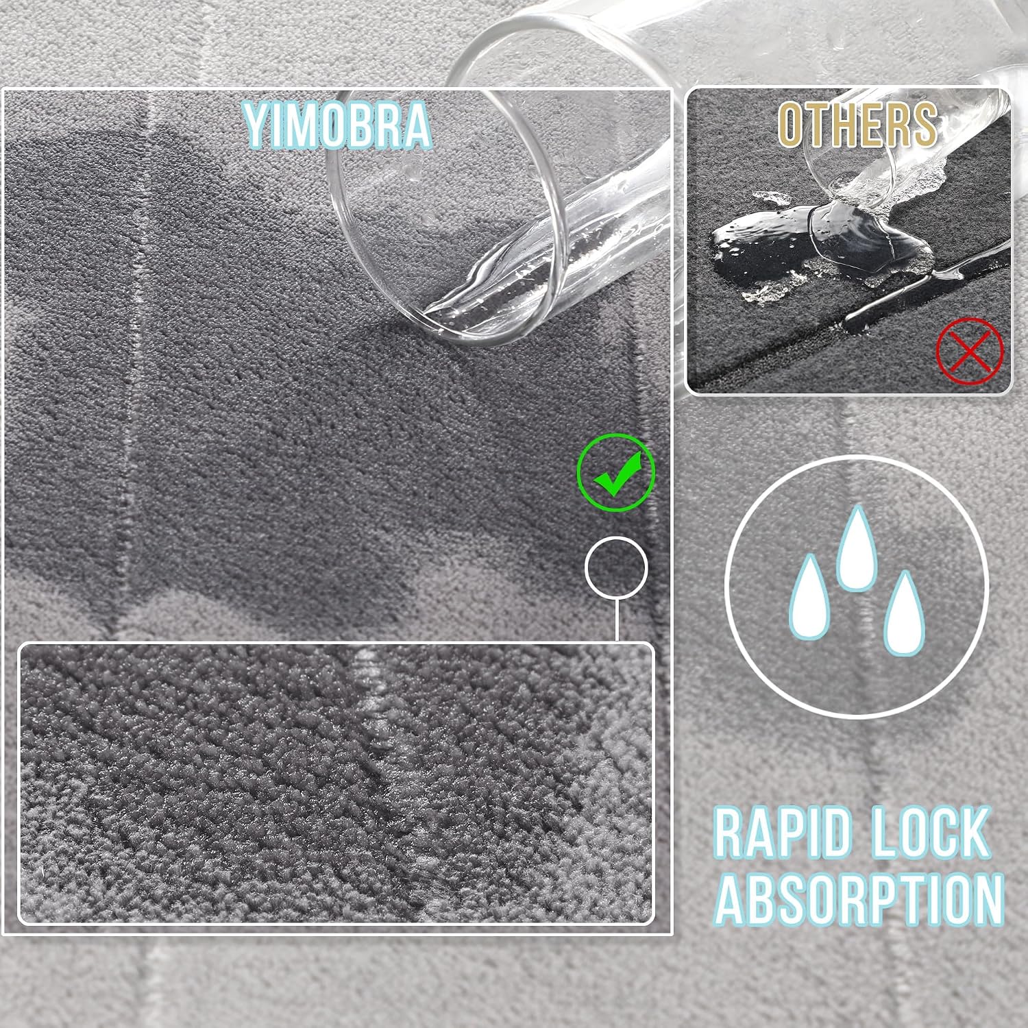 AUCT 21024 - Yimobra Memory Foam Bathroom Rugs Sets 2 Piece - Super Soft Absorbent Quick Dry Bath Mat S - Image 4