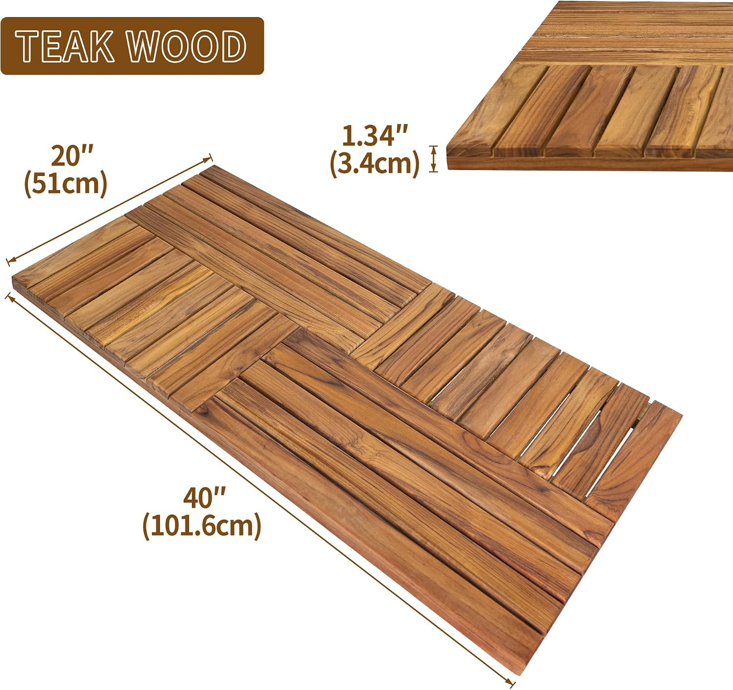 AUCT 22412 - $106 Utoplike Teak Wood Bath Mat, Extra Large Shower Mats for Bathroom 40 x 20in - Image 4