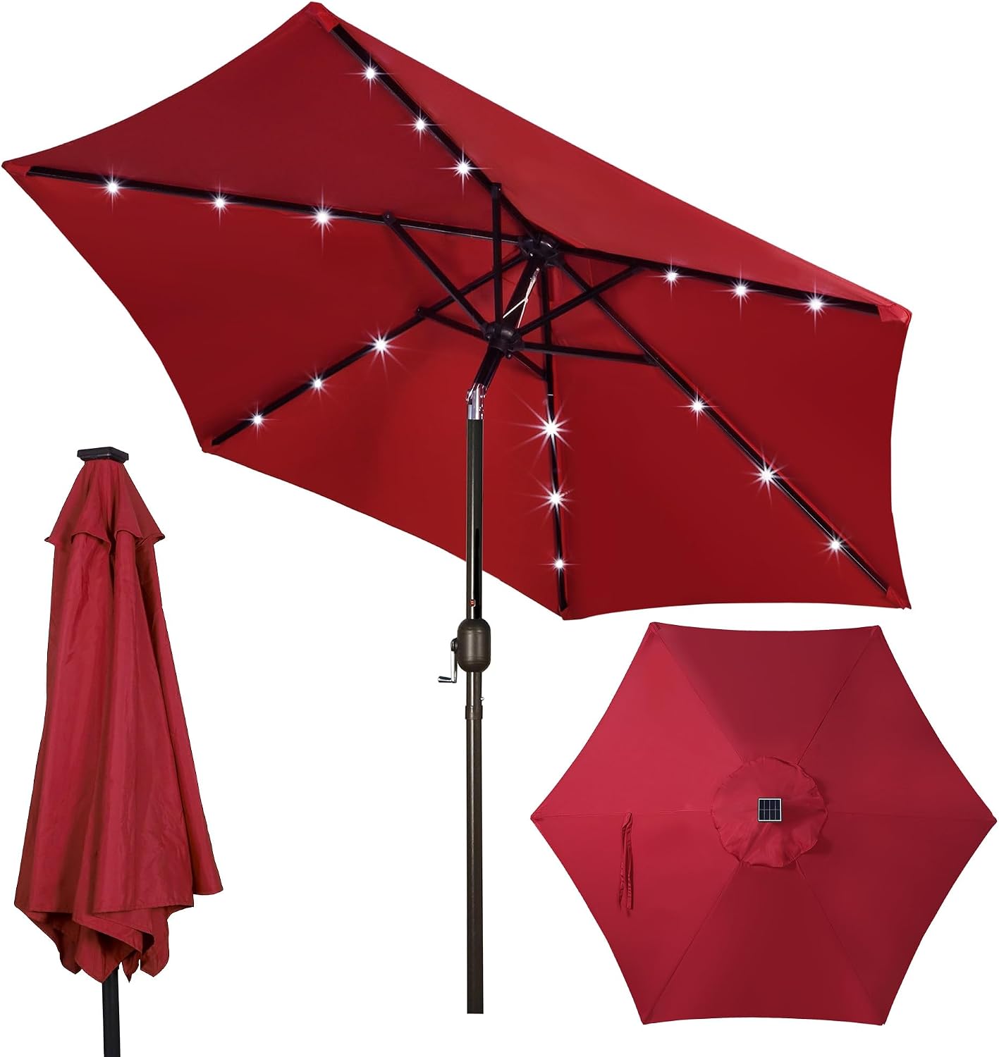 AUCT 22444 - $54 Blissun 7.5 ft Solar Umbrella, 18 LED Lighted Patio Umbrella, Table Market Umbrella
