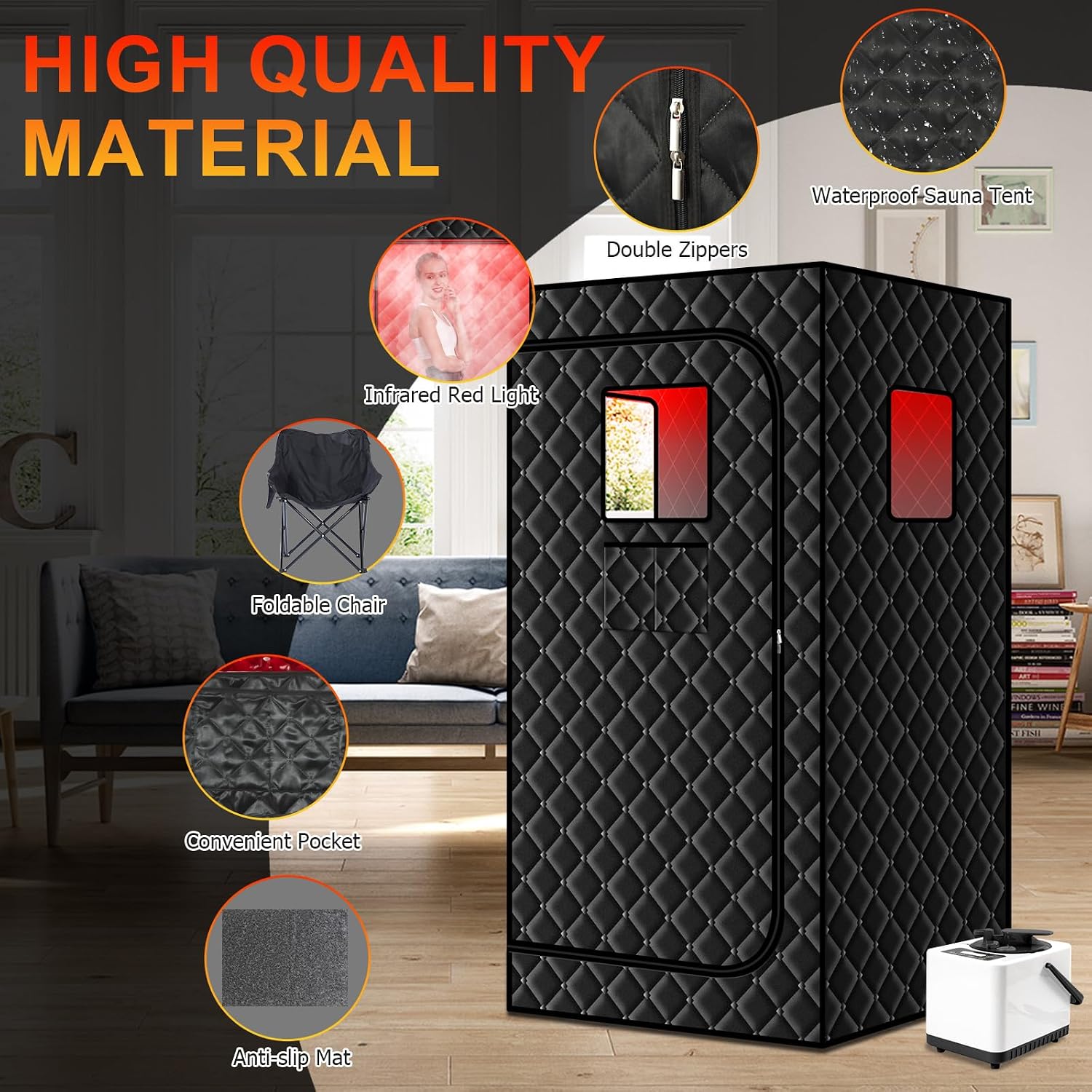 AUCT 20568 - $160 Smartmak Portable Steam Infrared Sauna with 660nm Red Light Therapy Lamp for Home Rel - Image 4