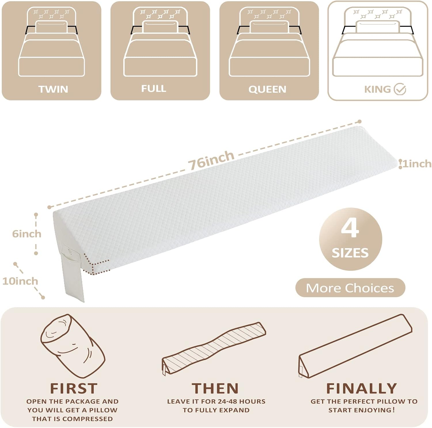 AUCT 20879 - Homemate King Size 76"x10"x6" Bed Wedge Pillow for Headboard - Bed Gap Filler(0-8") - Tri - Image 2