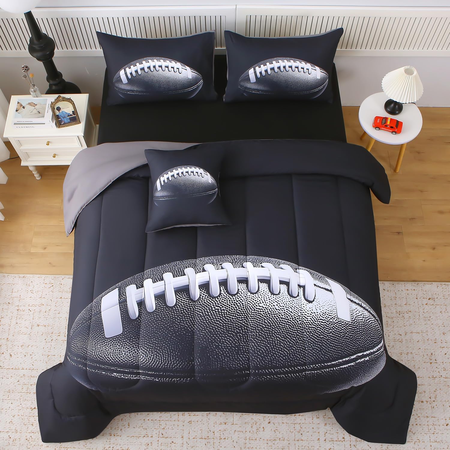 AUCT 23250 - $53 JQinHome Full Football Themed Comforter Sets for Boys, 6 Piece Bed in A Bag 3D Sport B - Image 2