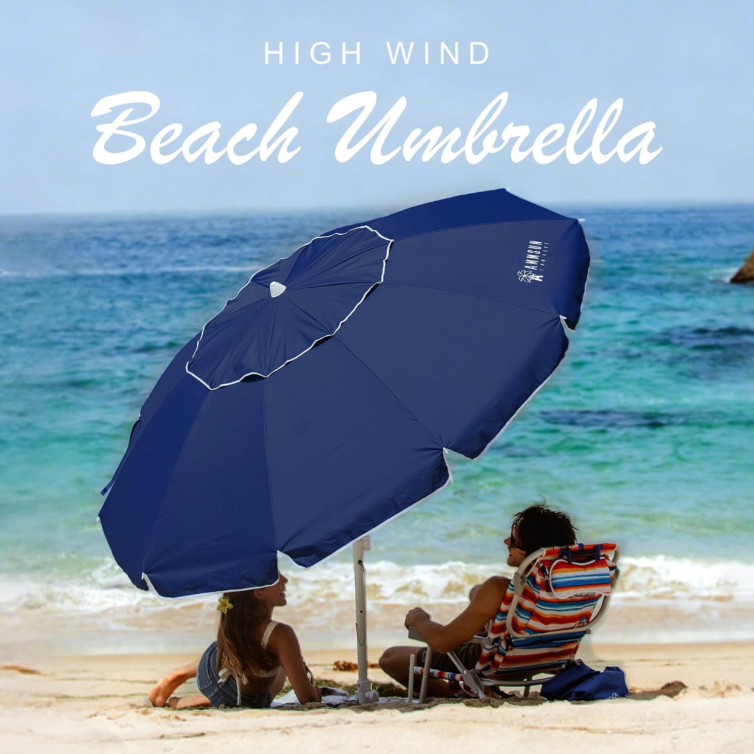 AUCT 23650 - $62 AMMSUN 8 Feet Large Beach Umbrella with Sand Anchor Heavy Duty High Wind Portable Outd - Image 2