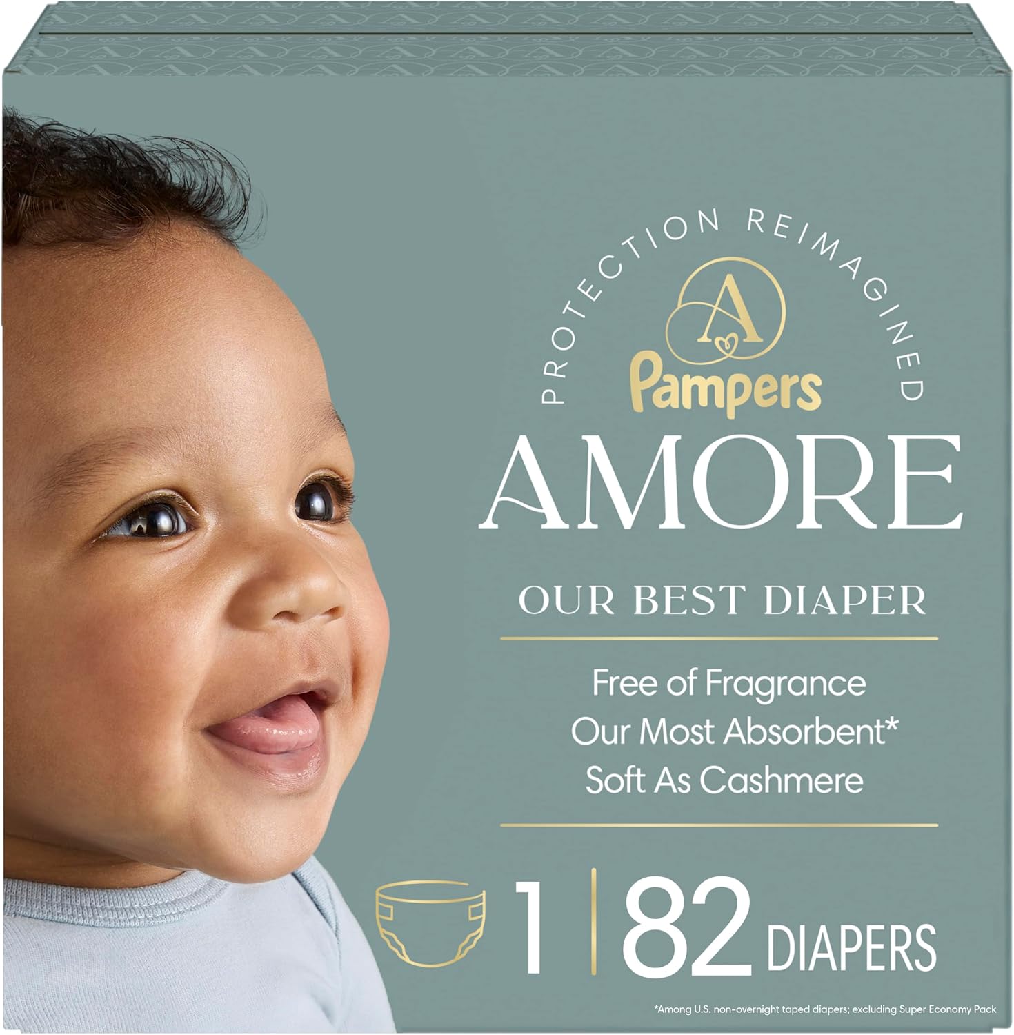 AUCT 23303 - Pampers Amore, Size 1 (8-14 lbs), 82 Count, Our Best Diaper Hypoallergenic & Fragrance F