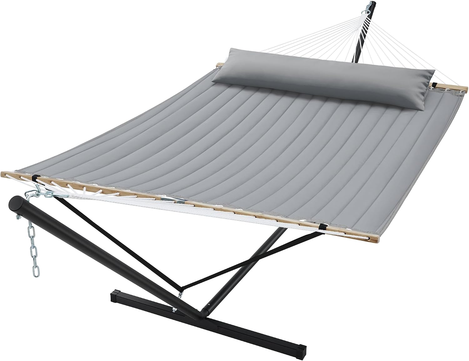 AUCT 24820 - $190 SUPERJARE Hammock with Stand, 2 Person Quilted Outdoor Hammock, Detachable Pillow & B