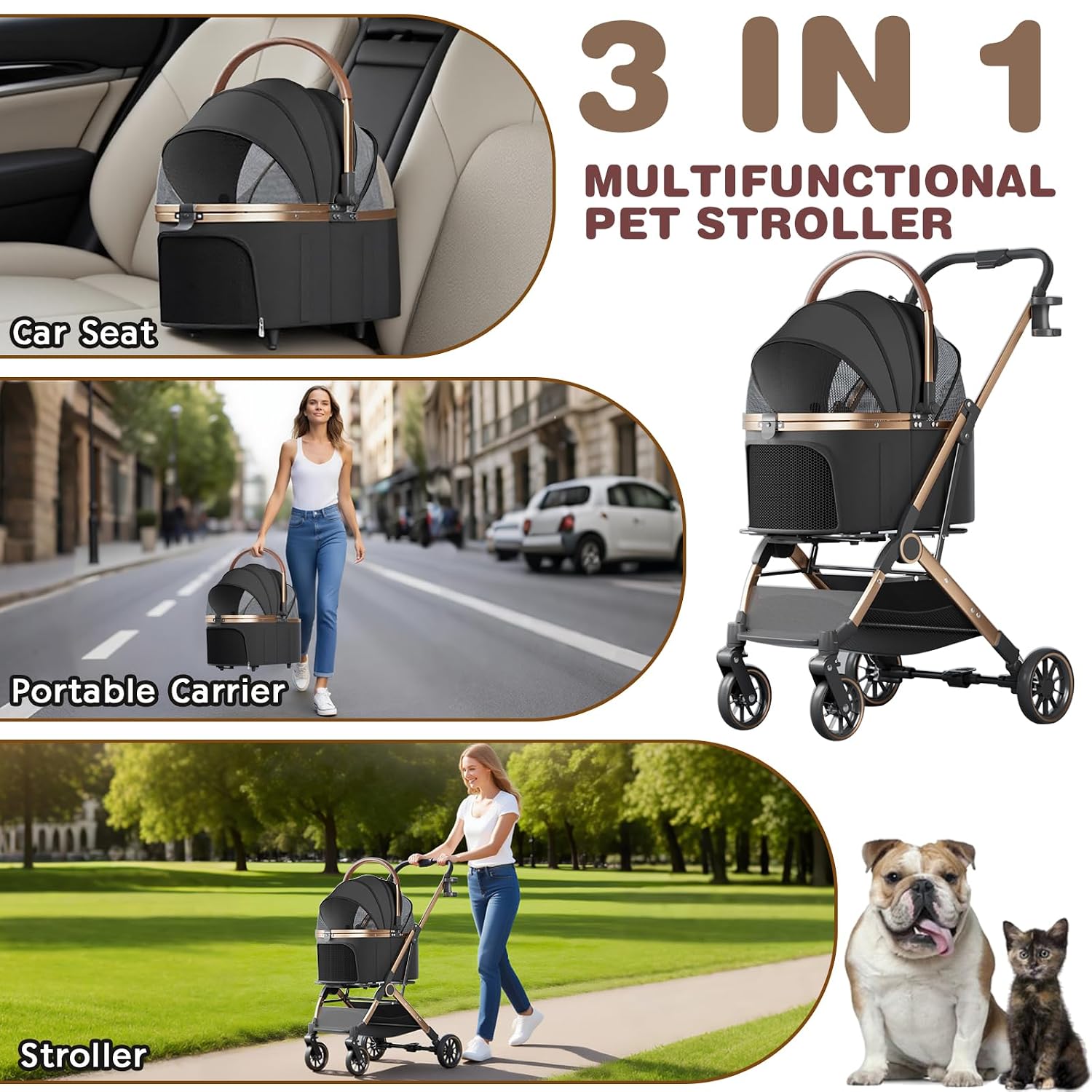 AUCT 24892 - $118 4 Wheels Pet Stroller for Small Medium Dogs Cats Up to 45 lbs Folding Dog Stroller wi - Image 2