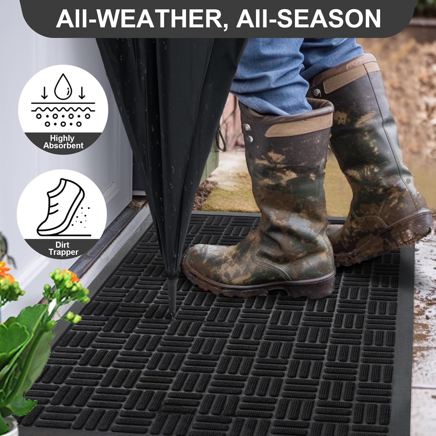 AUCT 23098 - $65 Mibao Front Door Mat Outdoor Entrance, 61.5" x 36" Heavy Duty Welcome Mat for Outdoor - Image 3