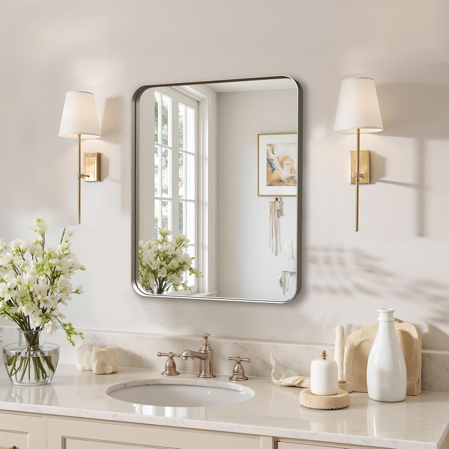 AUCT 23286 - Kosmonia 20"x16" Bathroom Mirror, Rounded Rectangle Vanity Mirror