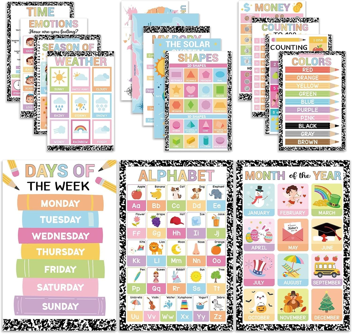 AUCT 24872 - 16 Pcs 16"x24" Large Educational Posters for Classroom Decor-Educational Poster for Toddle