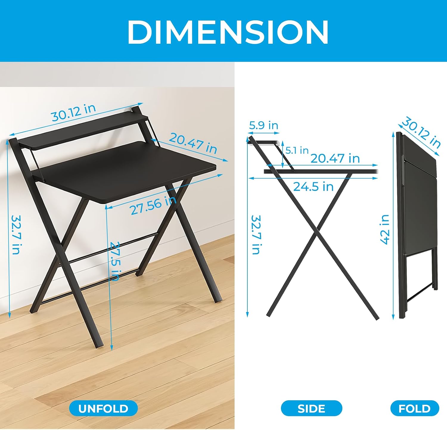 AUCT 22876 - $100 GreenForest Folding Desk No Assembly, Sturdy Computer Desk for Small Spaces - Image 3