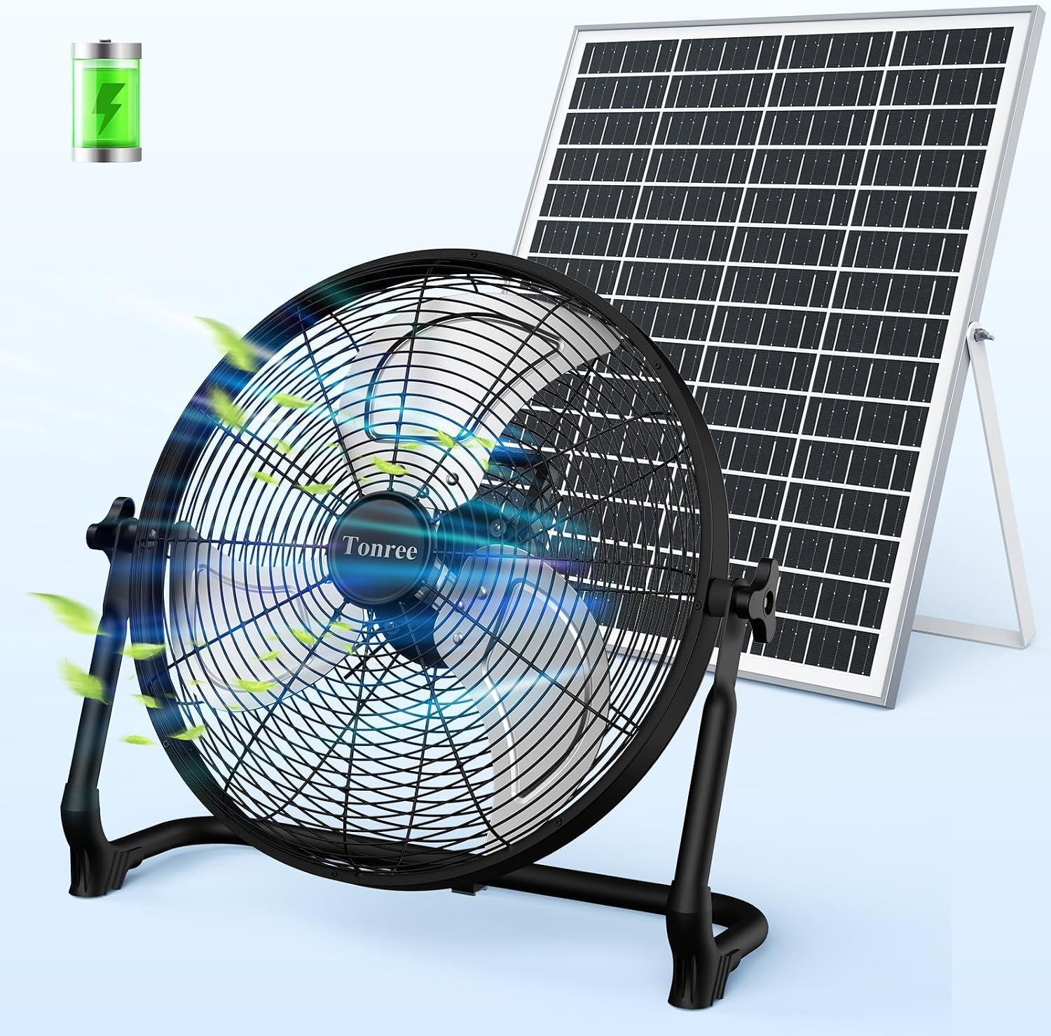 AUCT 23239 - $120 18" Portable Battery Operated Solar Fan, Rechargeable Floor Fan, Hi-Velocity Cordless