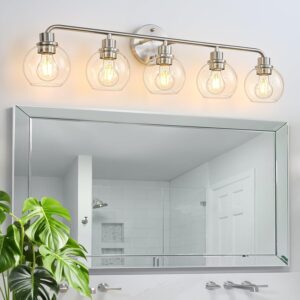 AUCT 24822 - $70 Bathroom Light Fixtures 5 Light Brushed Nickel Vanity Light Silver
