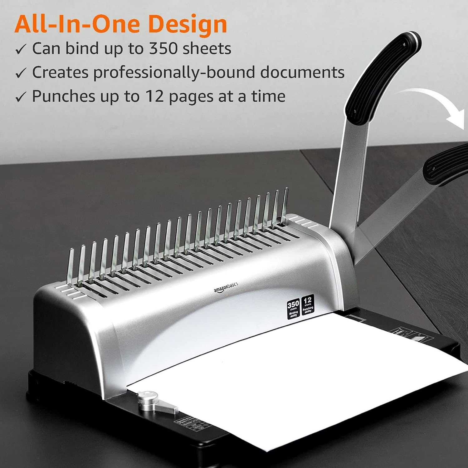 AUCT 23237 - Amazon Basics Comb Binding Machine, 350 Sheets Capacity, Punches 12 Sheets, for Paper Size - Image 2