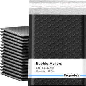 AUCT 22983 - 8.5 x 11 Bubble Mailers 50 Pack - Outer Size 9x12 Heavy Duty Black Padded mailer with Self