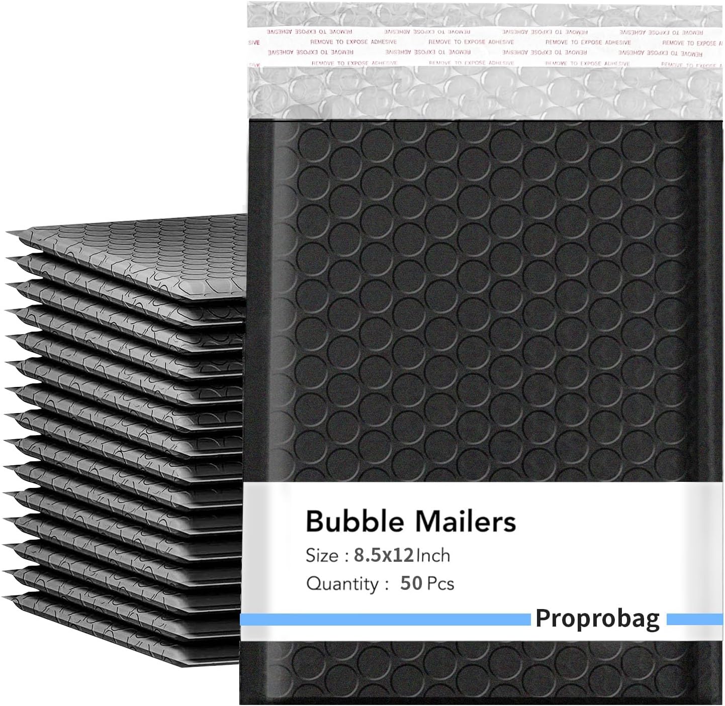 AUCT 22983 - 8.5 x 11 Bubble Mailers 50 Pack - Outer Size 9x12 Heavy Duty Black Padded mailer with Self