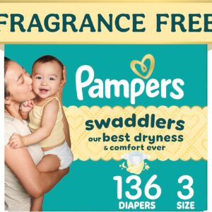 AUCT 23299 - Swaddlers Diapers, Size 3 (13-26 lbs), 136 Count, Fragrance Free, Hypoallergenic, Absorben