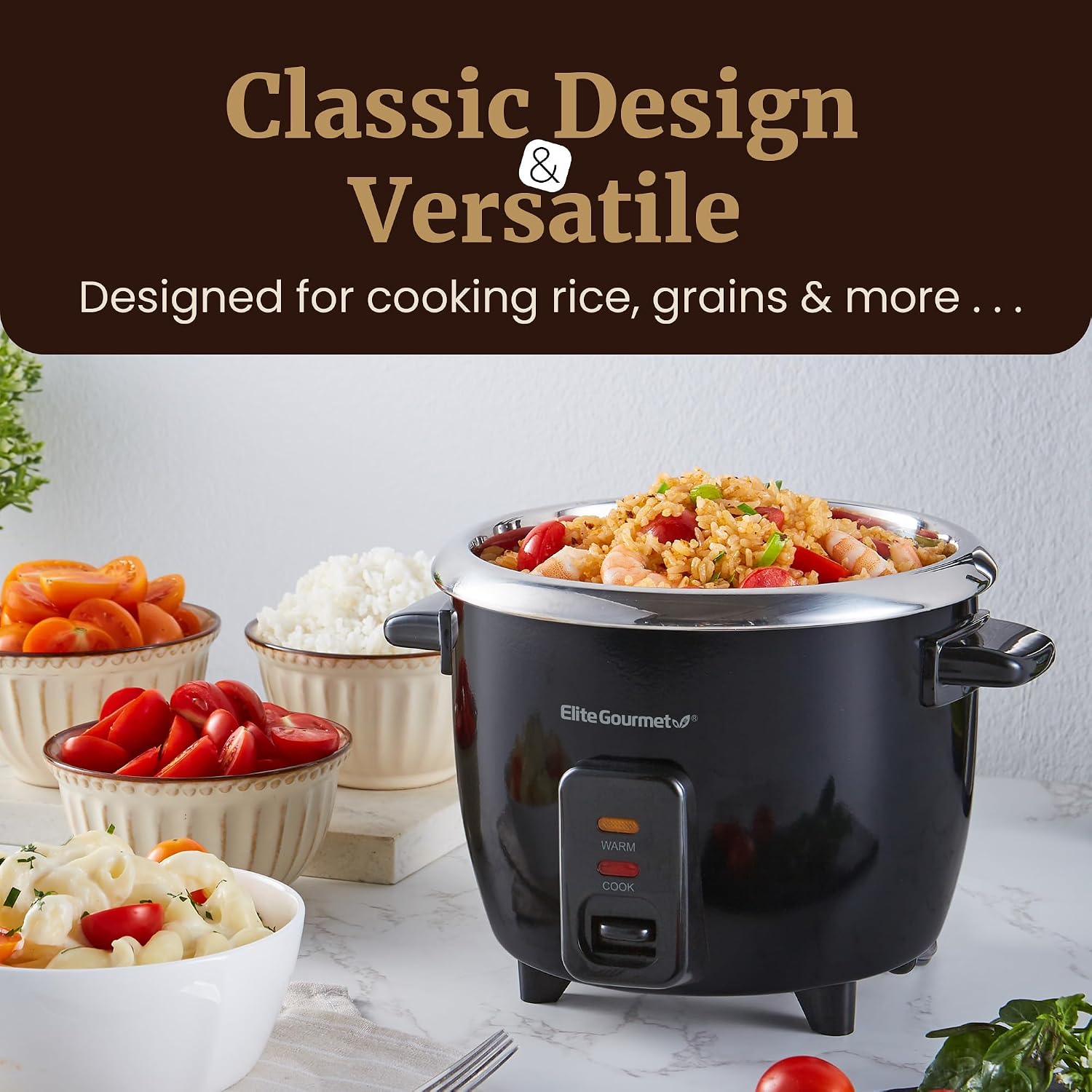 AUCT 23198 - Elite Gourmet ERC006SS 6-Cup Electric Rice Cooker with Stainless Steel Inner Pot, Makes So - Image 2