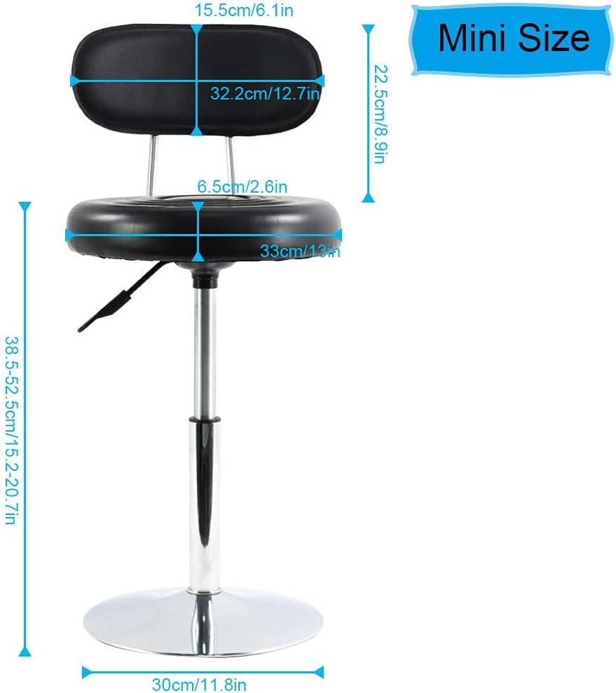 AUCT 24802 - FURWOO Black PU Leather Swivel Salon Chair Mini Barber Shop Stool with Backrest for Manicu - Image 3
