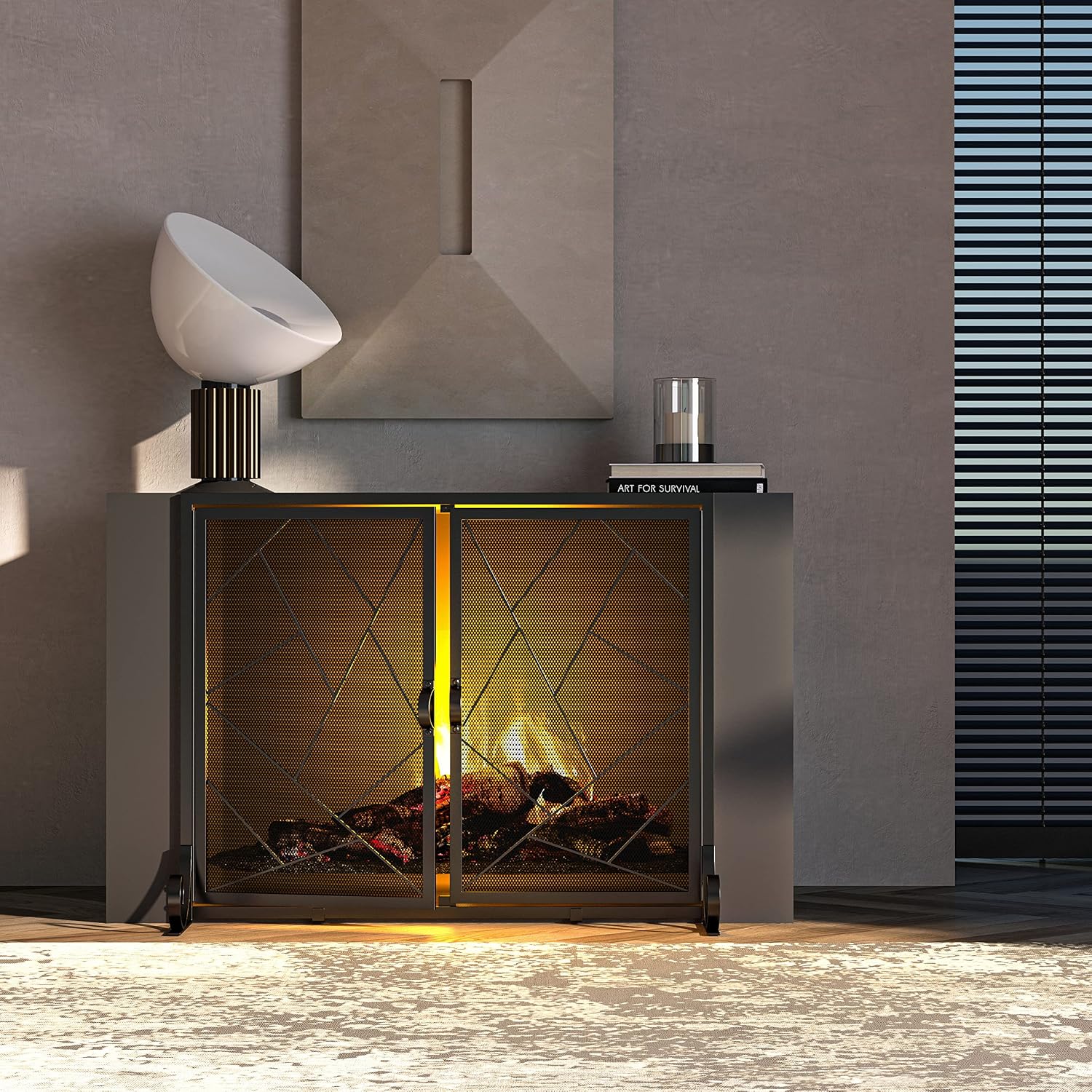 AUCT 22921 - $60 Fire Beauty Hinged Fireplace Screen Iron Frame Home Fire Guard(Middle) - Image 3