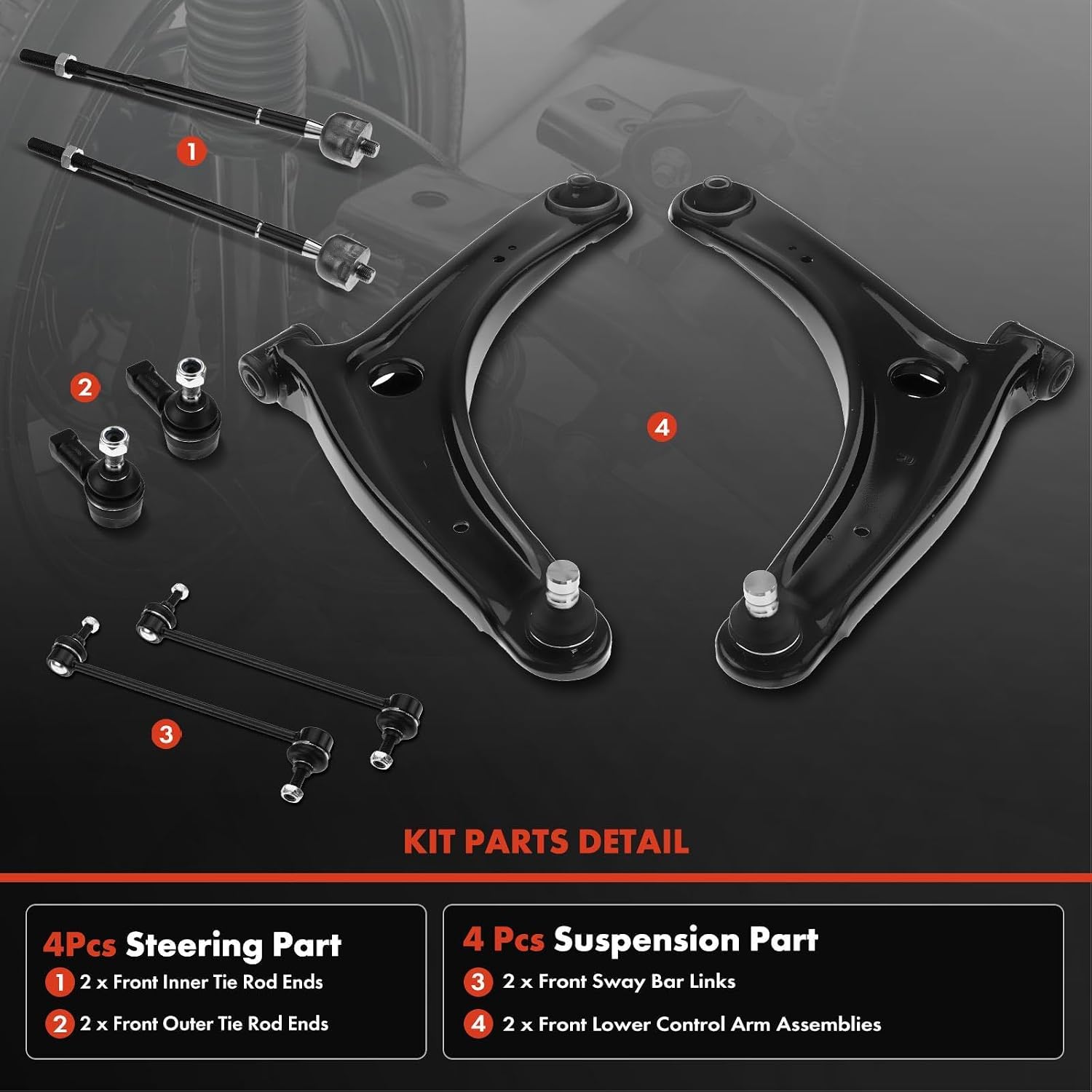 AUCT 23013 - $101 A-Premium 8Pcs Front Suspension Kit, Front Lower Control Arm, Sway Bar Link - Image 2