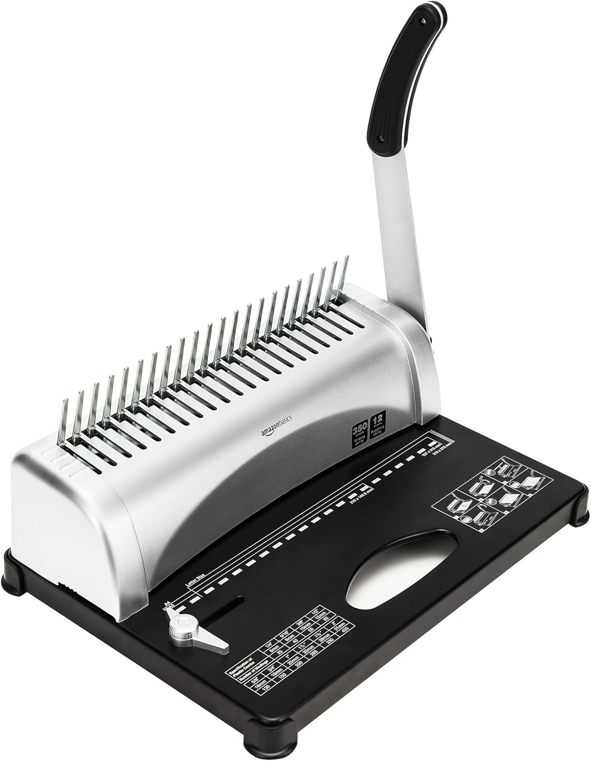 AUCT 23237 - Amazon Basics Comb Binding Machine, 350 Sheets Capacity, Punches 12 Sheets, for Paper Size