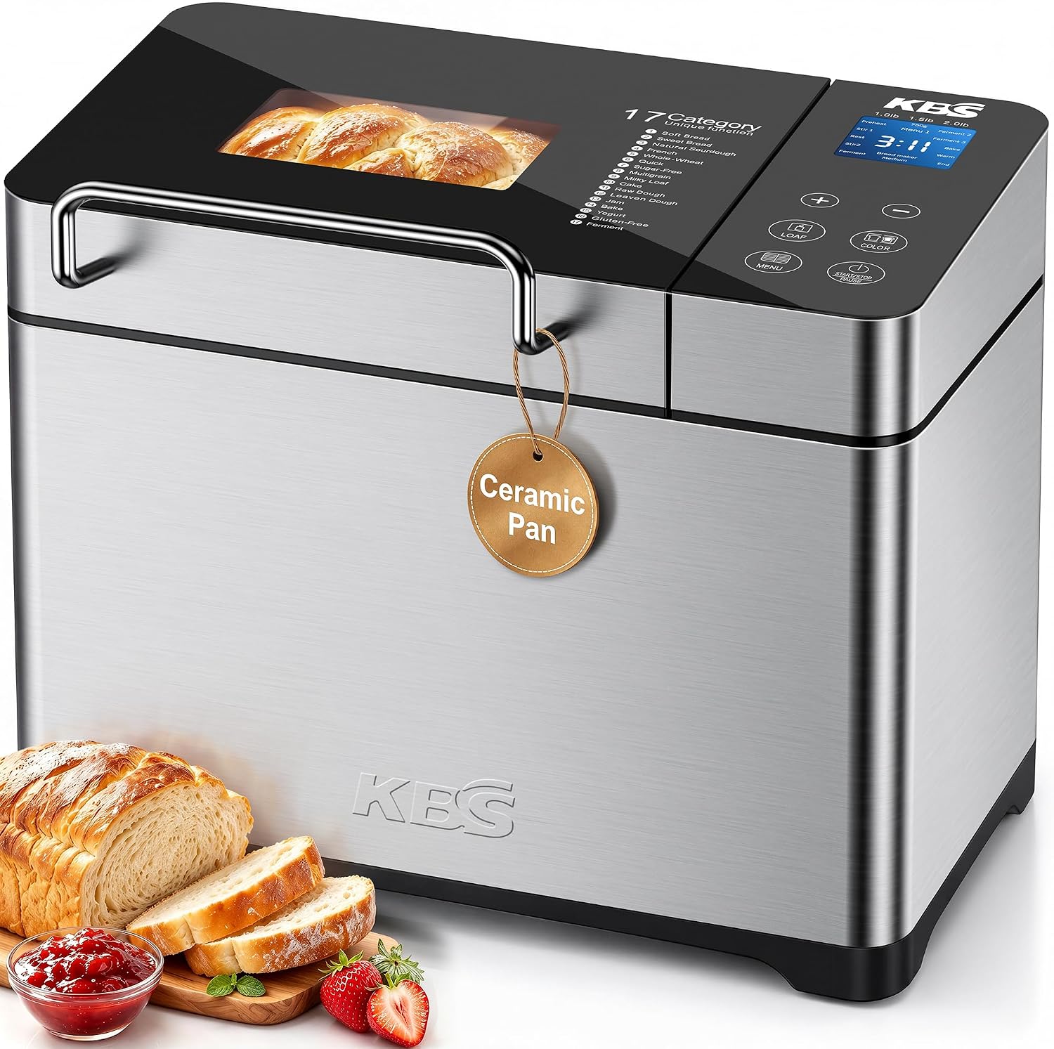 AUCT 24961 - $94 KBS Pro 710W 2.2LB Bread Maker, Stainless Steel 17-in-1 Smart Bread Machine with Healt