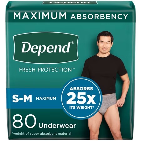 AUCT 24963 - $55 Depend Fresh Protection Adult Incontinence Underwear for Men, Maximum, S/M, Grey, 80Ct