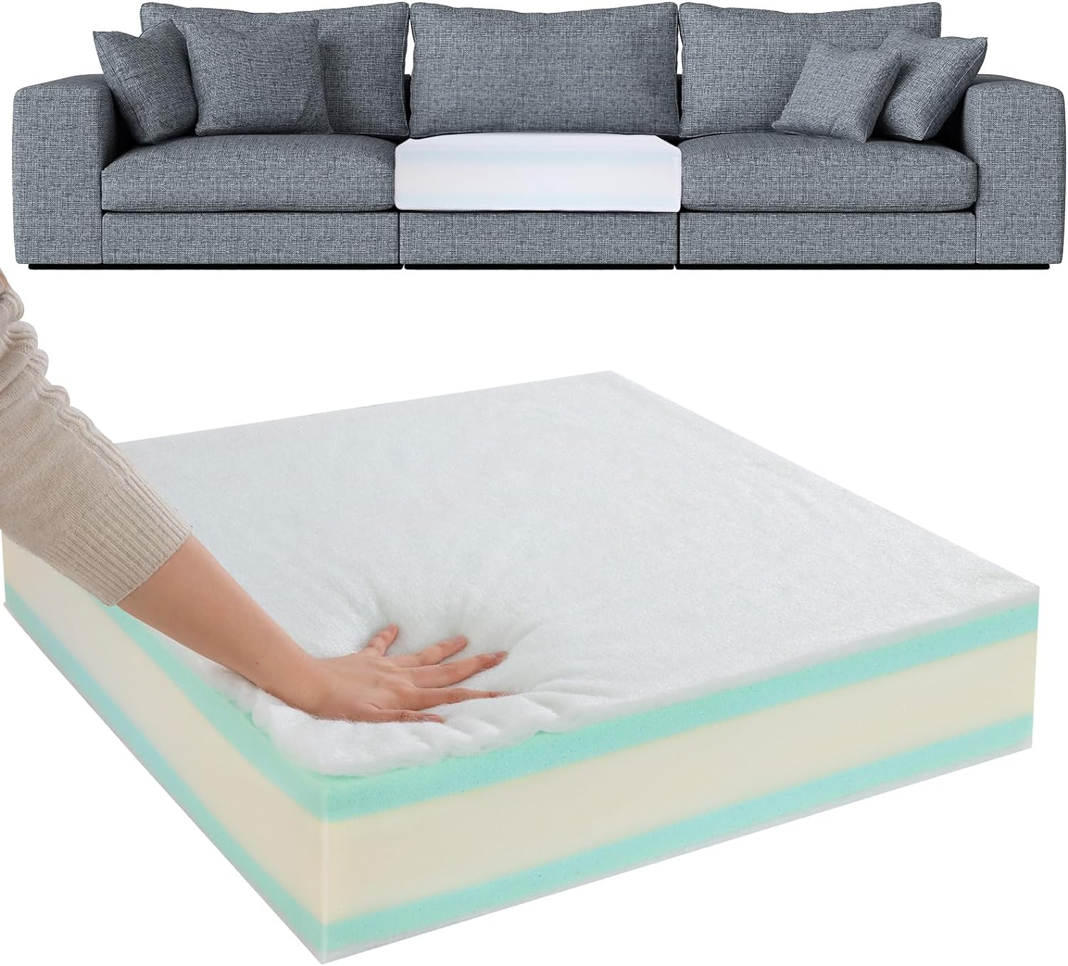 AUCT 23113 - HOMBYS Memory Foam Couch Cushion Replacement, High Density Upholstery Foam Wrapped with Me