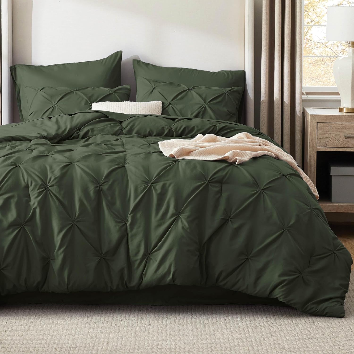 AUCT 23114 - $58 Bedsure 7pc Oversized Queen Comforter Set & Sheets, Olive Green Bedding - Image 2