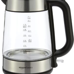 AUCT 23080 - Amazon Basics Electric Kettle with Glass Carafe for Tea and Coffee, BPA-Free, Fast Boiling