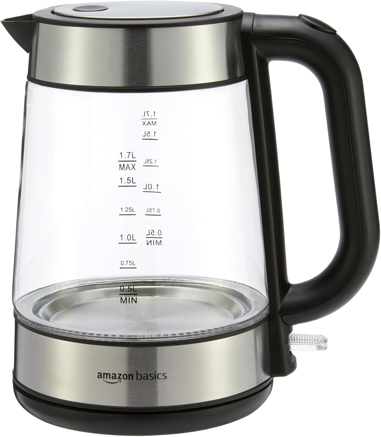 AUCT 23080 - Amazon Basics Electric Kettle with Glass Carafe for Tea and Coffee, BPA-Free, Fast Boiling