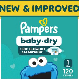 AUCT 23271 - Pampers Baby Dry Ultra Cushiony Diapers, Size 1 (8-14 lbs), 120 Count, Up to 100% Leakproo