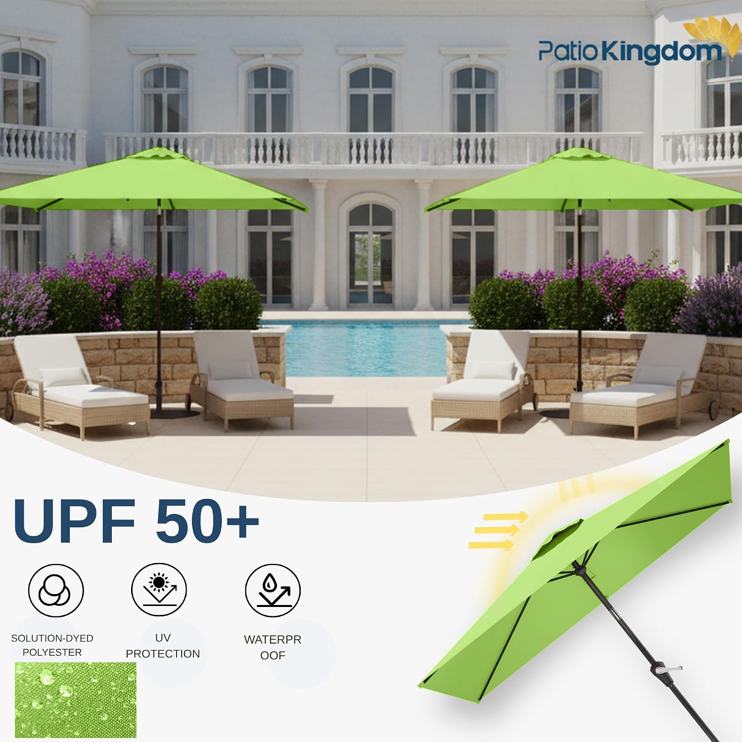 AUCT 24861 - $83 6.5'x10' Rectangular Patio Outdoor Umbrella,Large Coverage with Push-Button Tilt & UV - Image 3