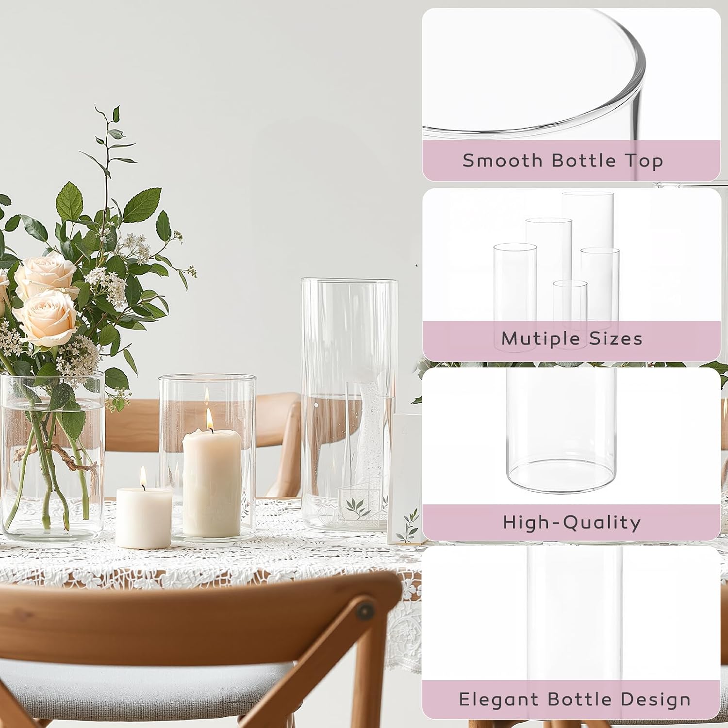 AUCT 23165 - 16 Pcs Cylinder Vases Set, 4,6,8,10 Inch Tall Clear Glass Vases for Centerpieces, Modern F - Image 3
