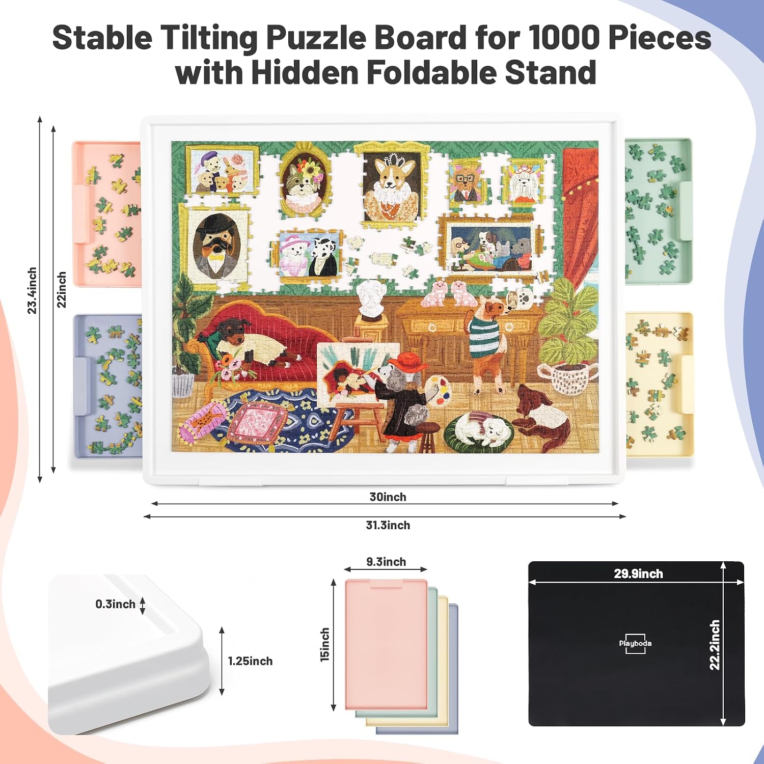 AUCT 22816 - Playboda 1000-Piece Tilting Puzzle Board (30"x22") with 4 Color Drawers and Protective Mat - Image 4