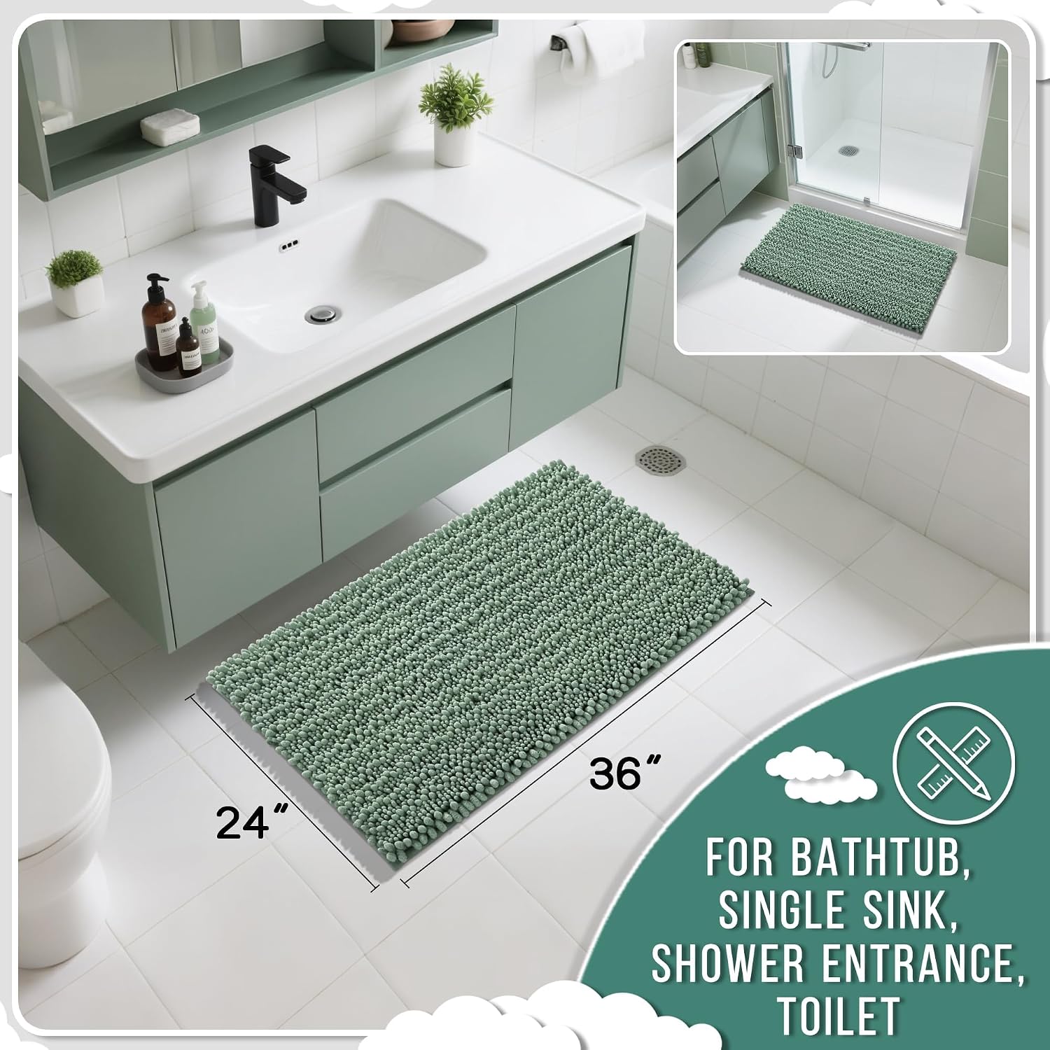 AUCT 23111 - Yimobra Large Bathroom Rugs Non Slip Washable 36x24 Inch - Ultra Soft Absorbent Chenille B - Image 2