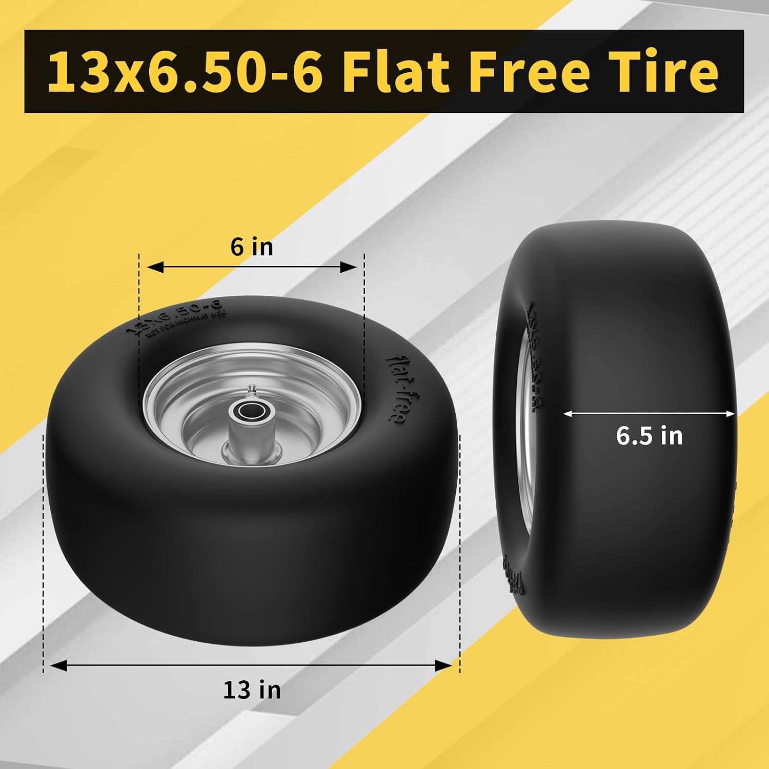 AUCT 24949 - $56 TEPU 13x6.50-6 Flat Free Lawn Mower Tire and Wheel for Zero Turn Mower - Image 2