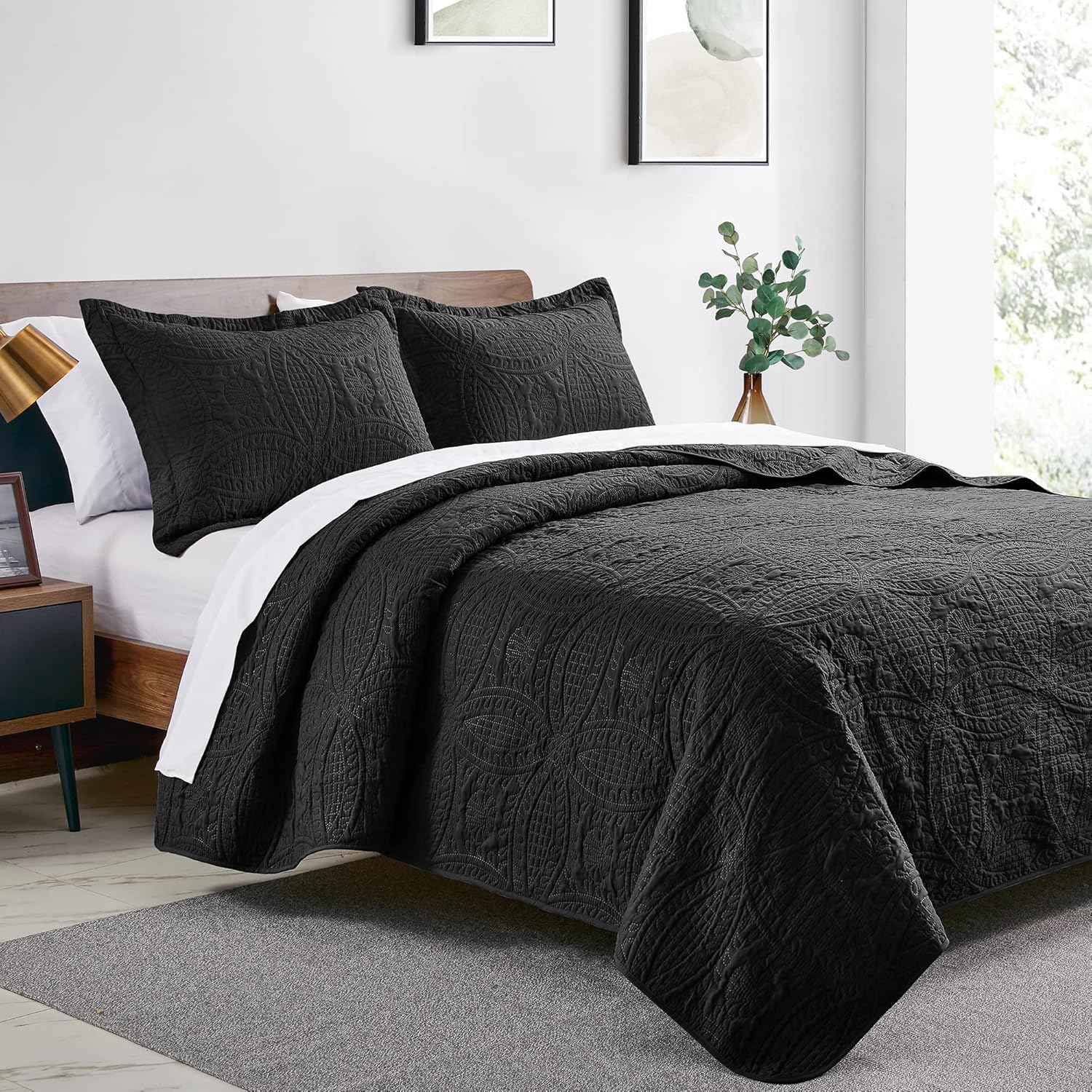 AUCT 23183 - Love's cabin California King Size Quilt Bedding Set Black Bedspreads - Cal King Summer Lig - Image 2