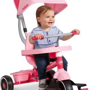 AUCT 23224 - $92 Radio Flyer 4-in-1 Pedal & Push Stroll 'N Trike, Ages 1-5, UV Canopy, Pink