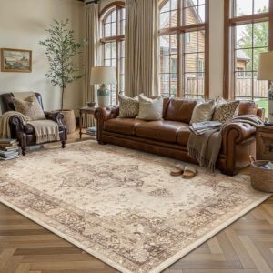 AUCT 23062 - $150 PureCozy Brown 5x7 Washable Area Rug Living Room Vintage Oriental Carpet