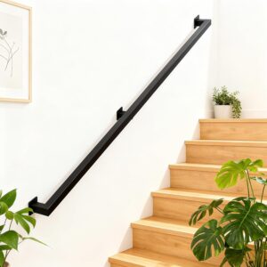 AUCT 23284 - $62 6FT Stair Railing Indoor Wall Mount, 500lb Black Handrail